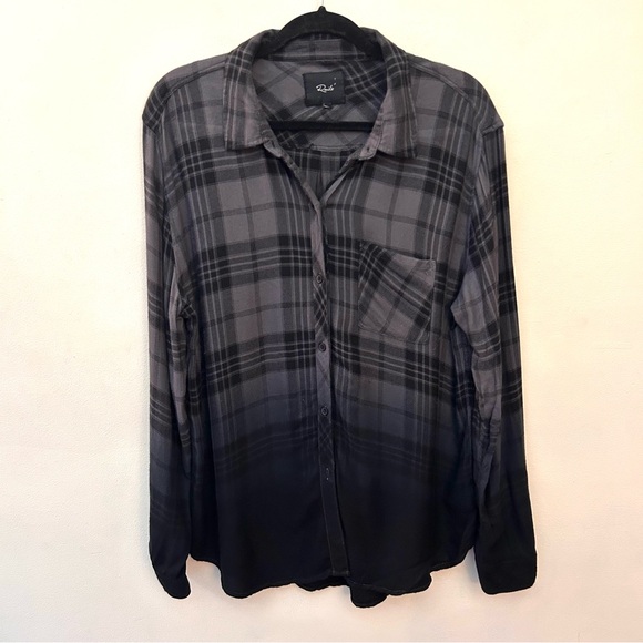 Rails Hunter Charcoal Dip Dye Ombre plaid button front shirt size large - Picture 2 of 10